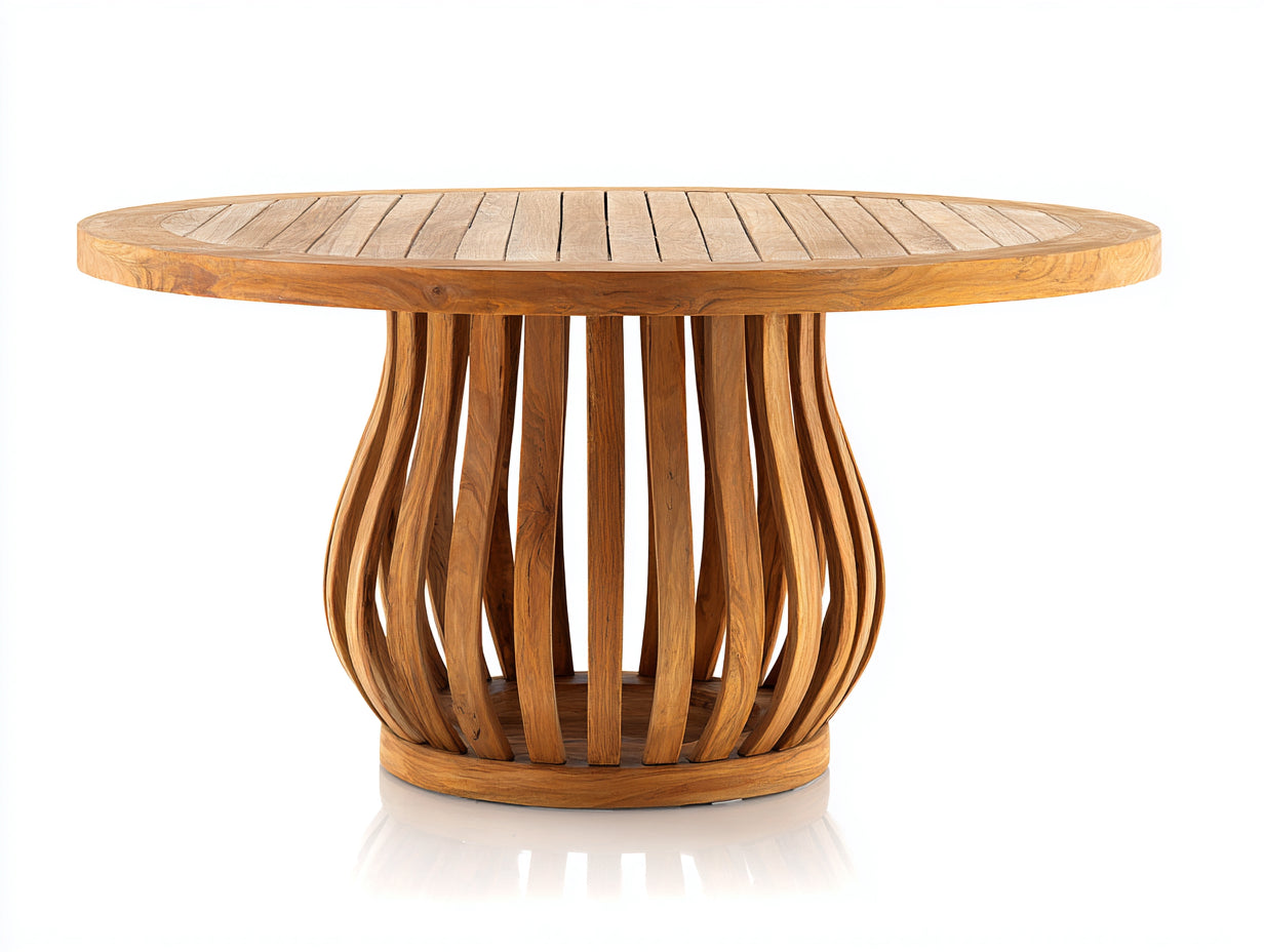 Mesa de jardín redonda de madera natural 180x180x75 cm estilo rústico
