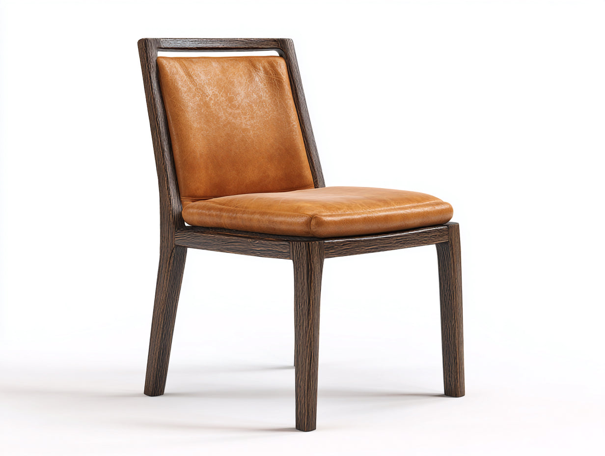 Sillas de comedor de madera y cuero sintético 55 x 60 x 85 cm - Color marrón coñac y negro - Diseño moderno con respaldo acolchado