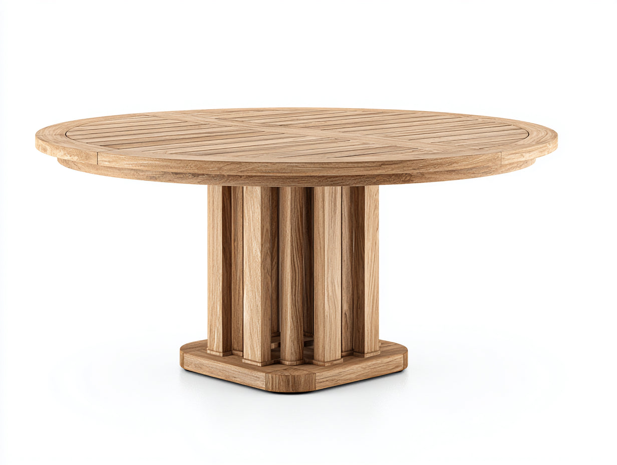 Mesa de jardín redonda de madera 140x140x75 cm - Color natural - Diseño moderno para exterior