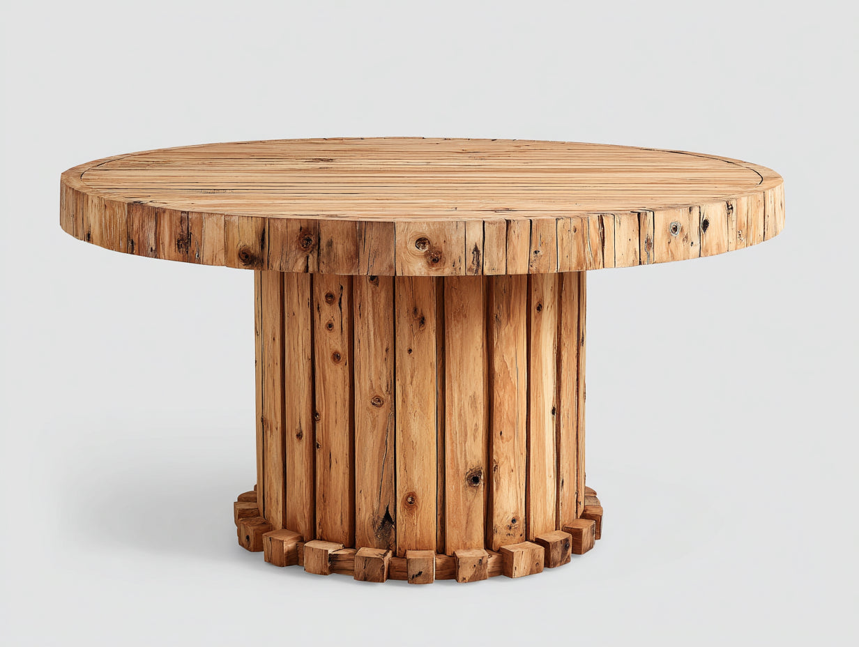 Mesa de jardín redonda de madera 180x180x75 cm natural estilo rústico