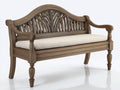 Banco de jardín madera diseño clásico 120x60x90 cm - marrón natural - asiento acolchado para exterior