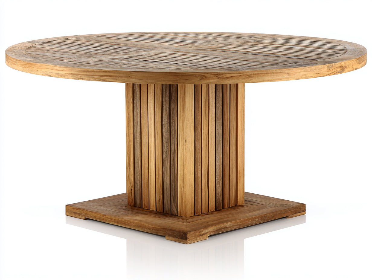 Mesas de jardín madera 120x120x75 cm - marrón natural - mesa redonda de exterior con diseño moderno