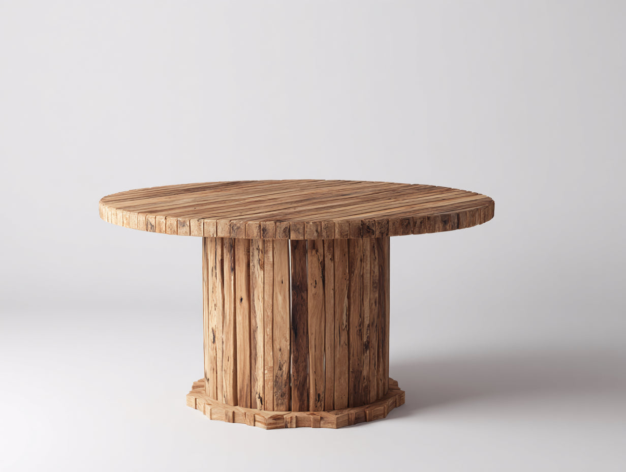 Mesa de jardín redonda madera maciza 120x120x75 cm - Color natural - Diseño rústico moderno para exterior