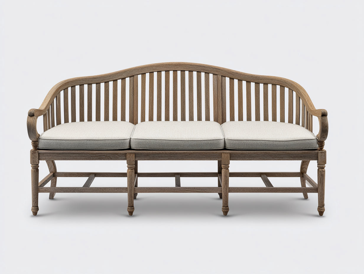Bancos de jardín de madera 220 x 75 x 95 cm - Color natural - Diseño clásico con cojines acolchados