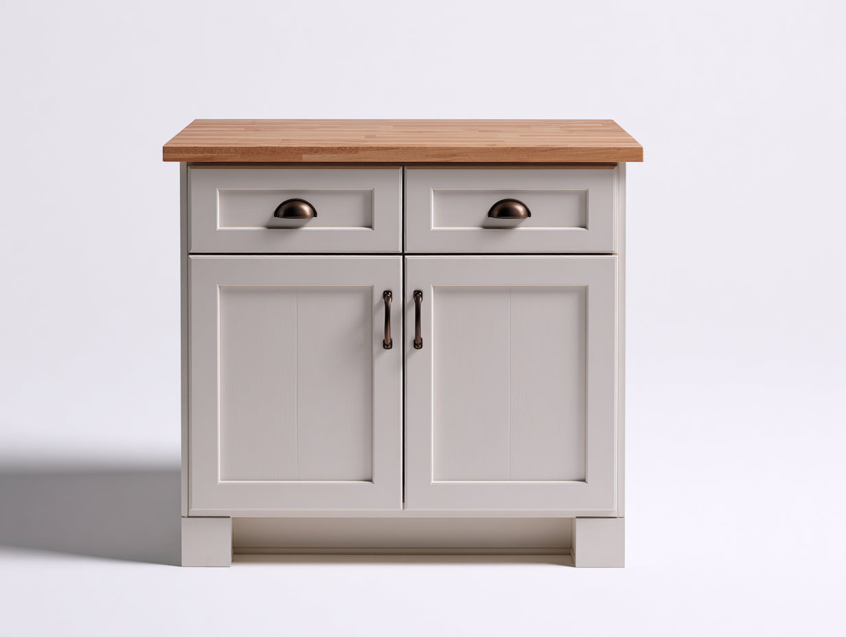 Aparadores de madera 100x40x85 cm - Color blanco y madera natural - Aparador con 2 puertas y 2 cajones para salón y comedor