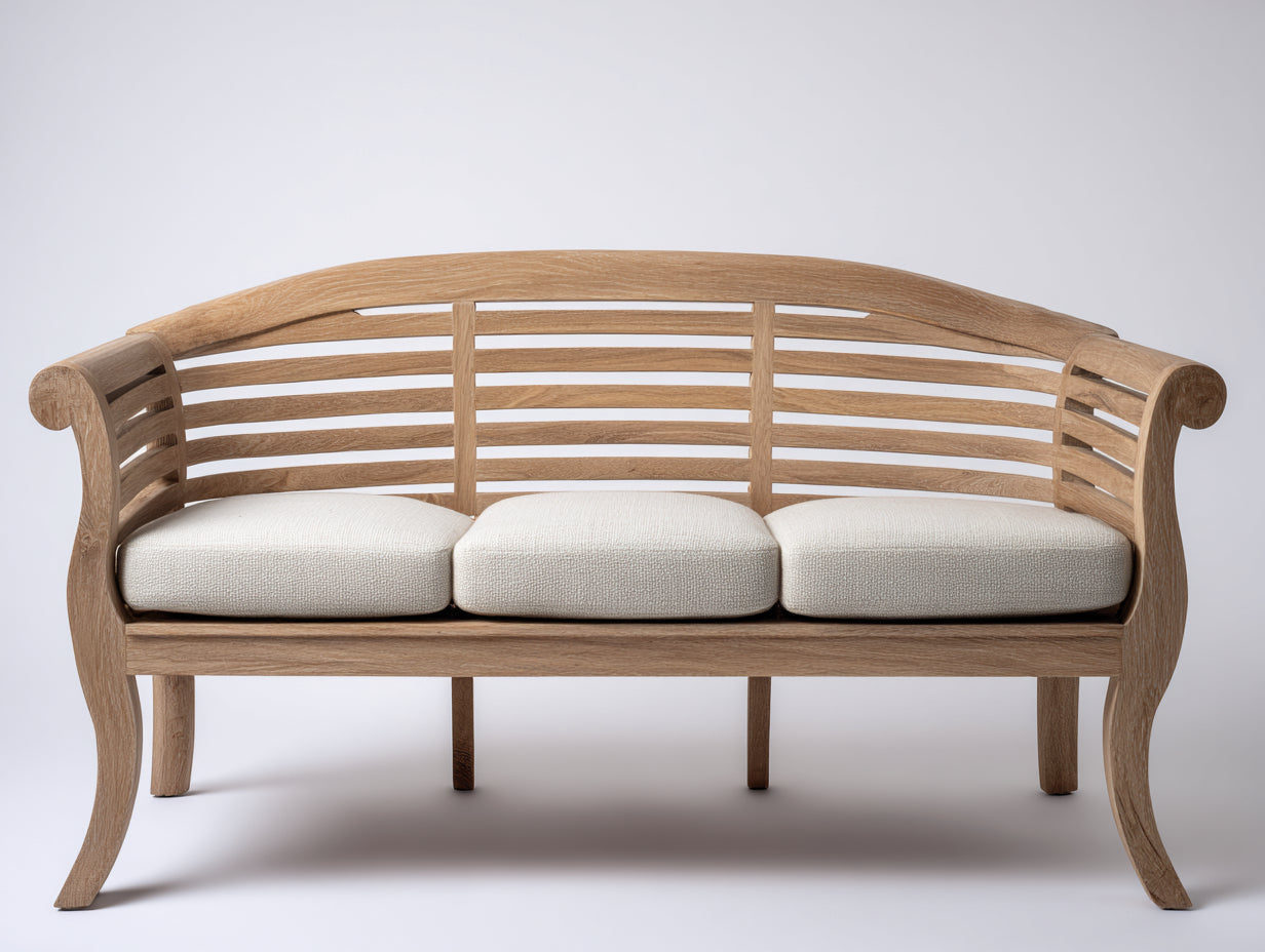 Bancos de jardín de madera 200 x 70 x 90 cm - Color natural - Diseño curvado con cojines acolchados