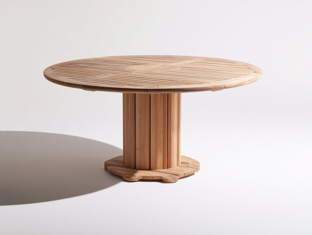 Mesa de jardín redonda de madera 170x170x75 cm natural estilo moderno