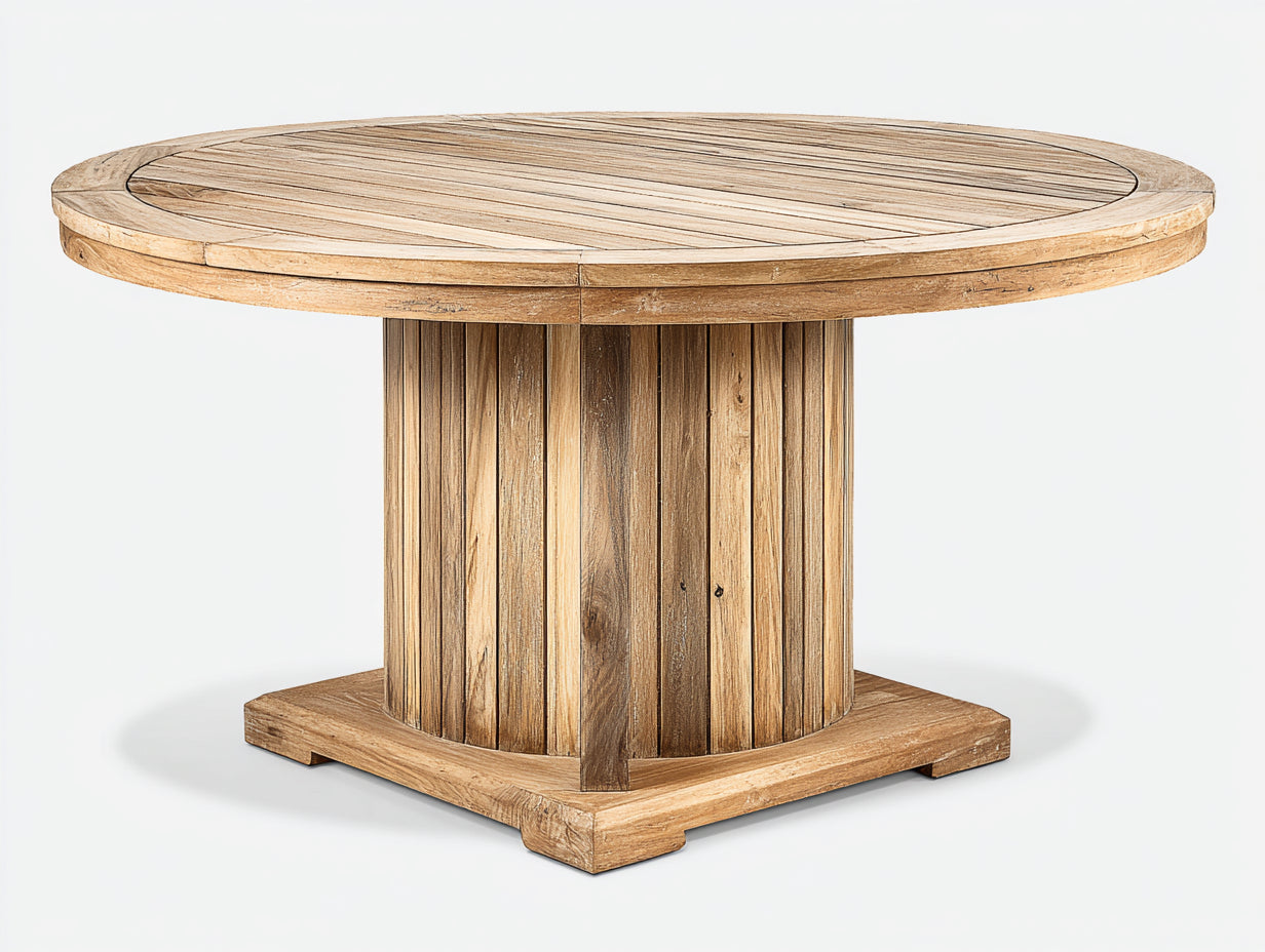Mesa de jardín de madera redonda 160x160x75 cm - color natural - diseño clásico para exterior