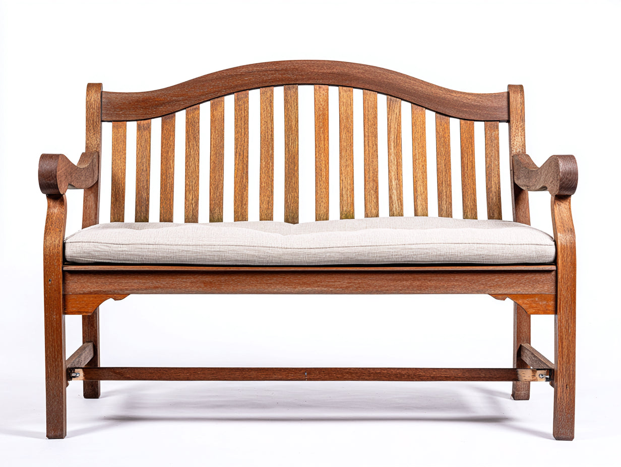 Banco de jardín de madera 180x65x95 cm marrón con asiento acolchado estilo clásico