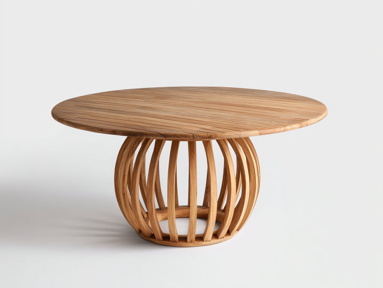 Mesa de jardín de madera redonda 150x150x75 cm - color natural - diseño moderno para exterior