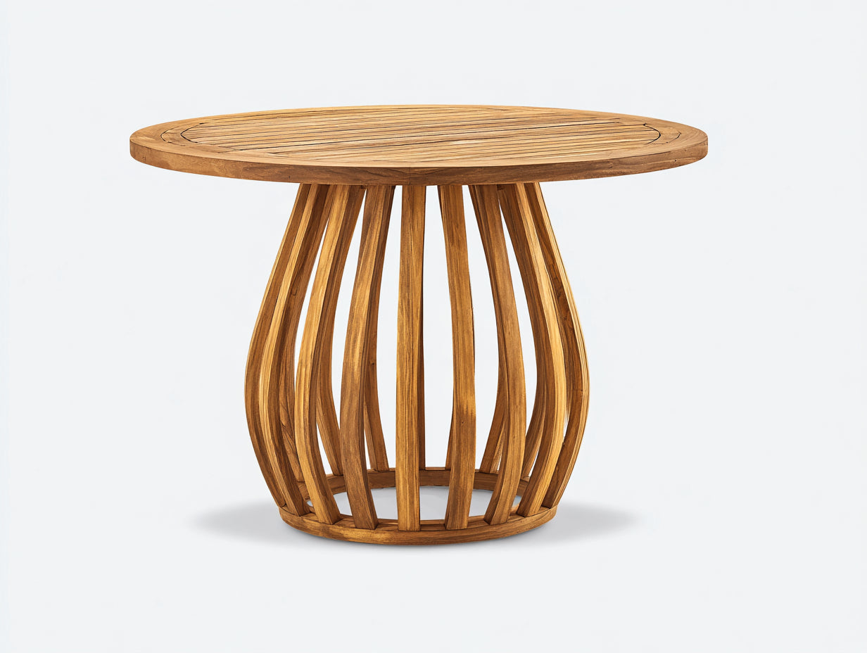 Mesa de jardín de madera redonda 120x120x75 cm - color natural - diseño moderno para exterior