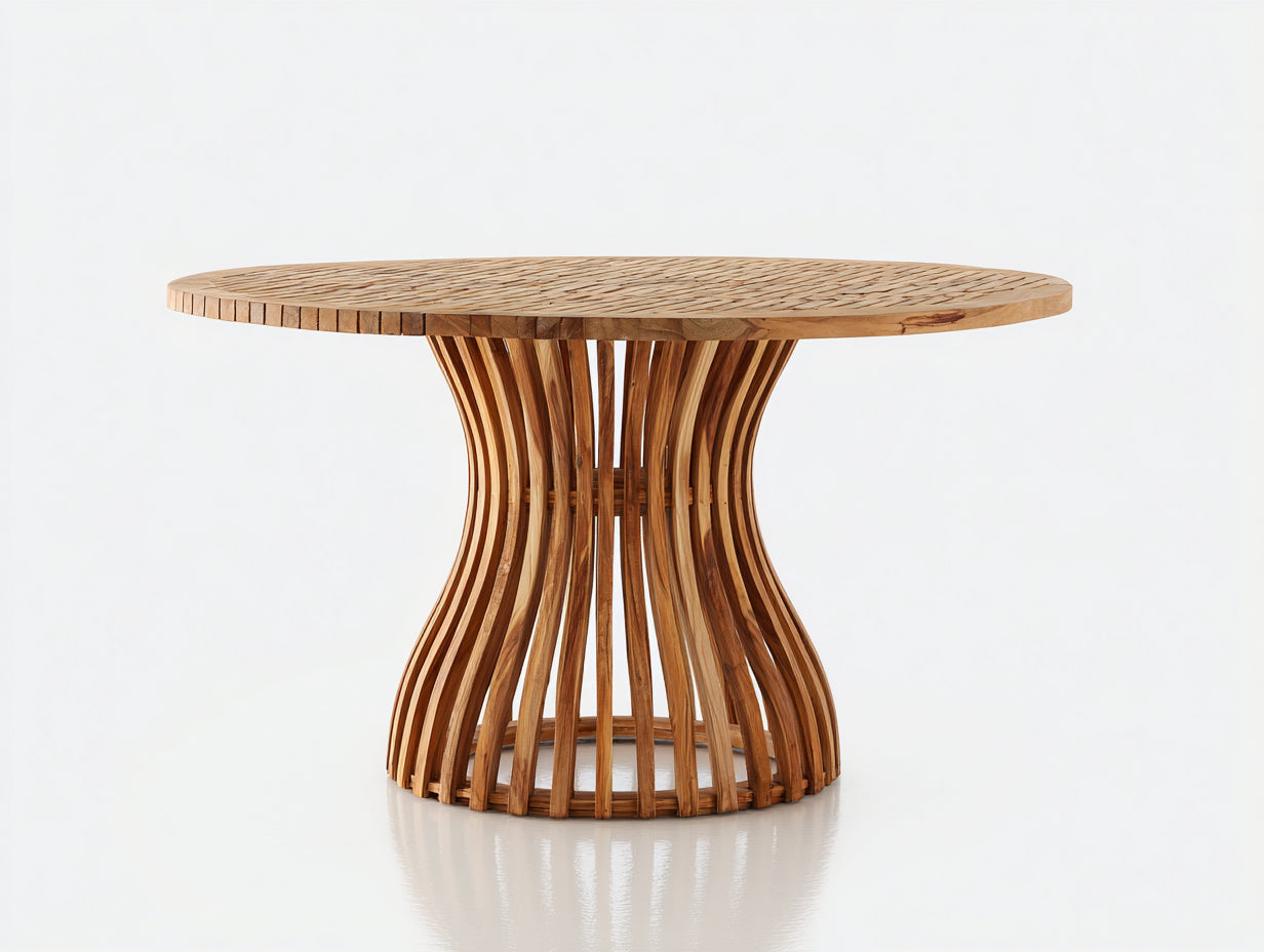 Mesa de jardín redonda de madera 150x150x75 cm - Color natural - Diseño moderno para exterior